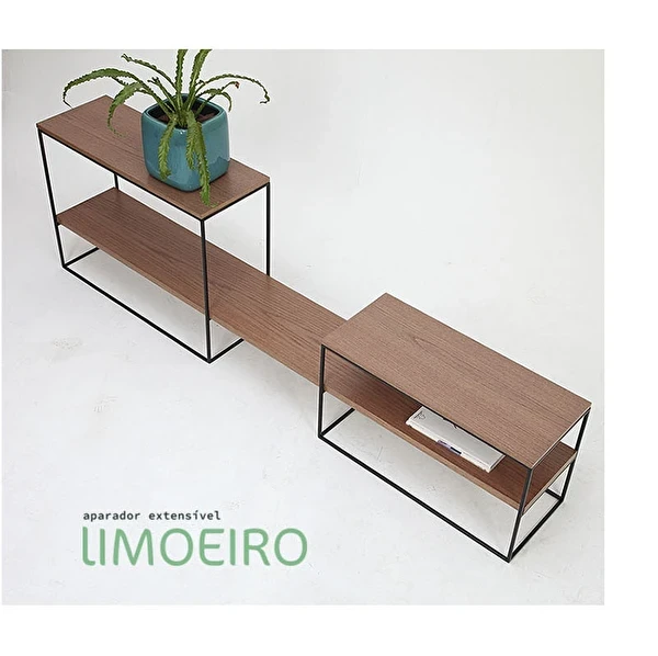 Aparador Extensível Limoeiro laminado amadeirado | Pintura Estrutura: Branca | Amadeirado Escuro