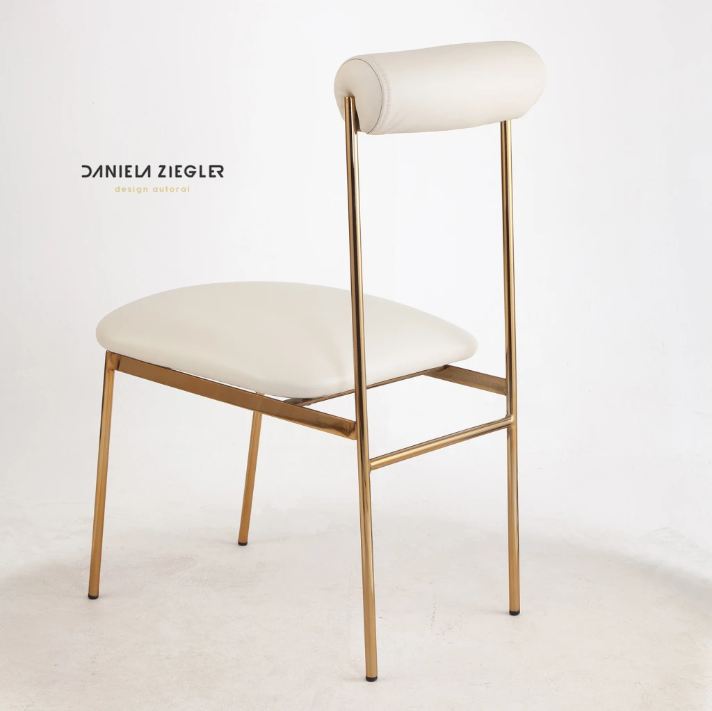 Cadeira Oliva Cromo Dourada Couro Legítimo Off White
