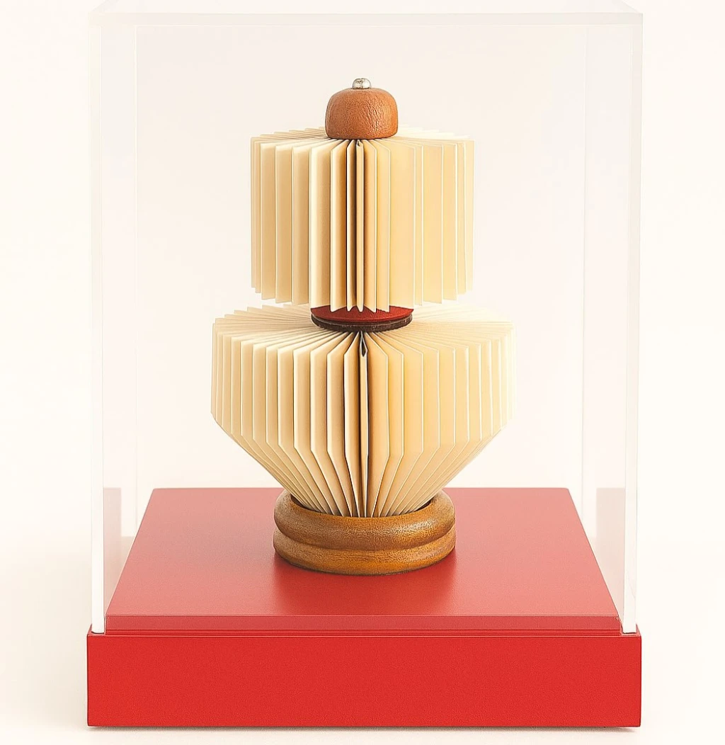 Escultura em Papel Bege Dupla com Base Vermelha 