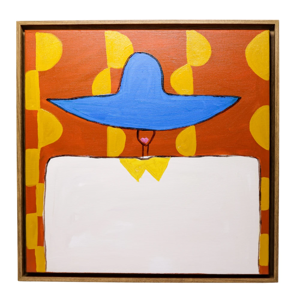 Série Mulheres 8 - Chapéu azul fundo vermelho