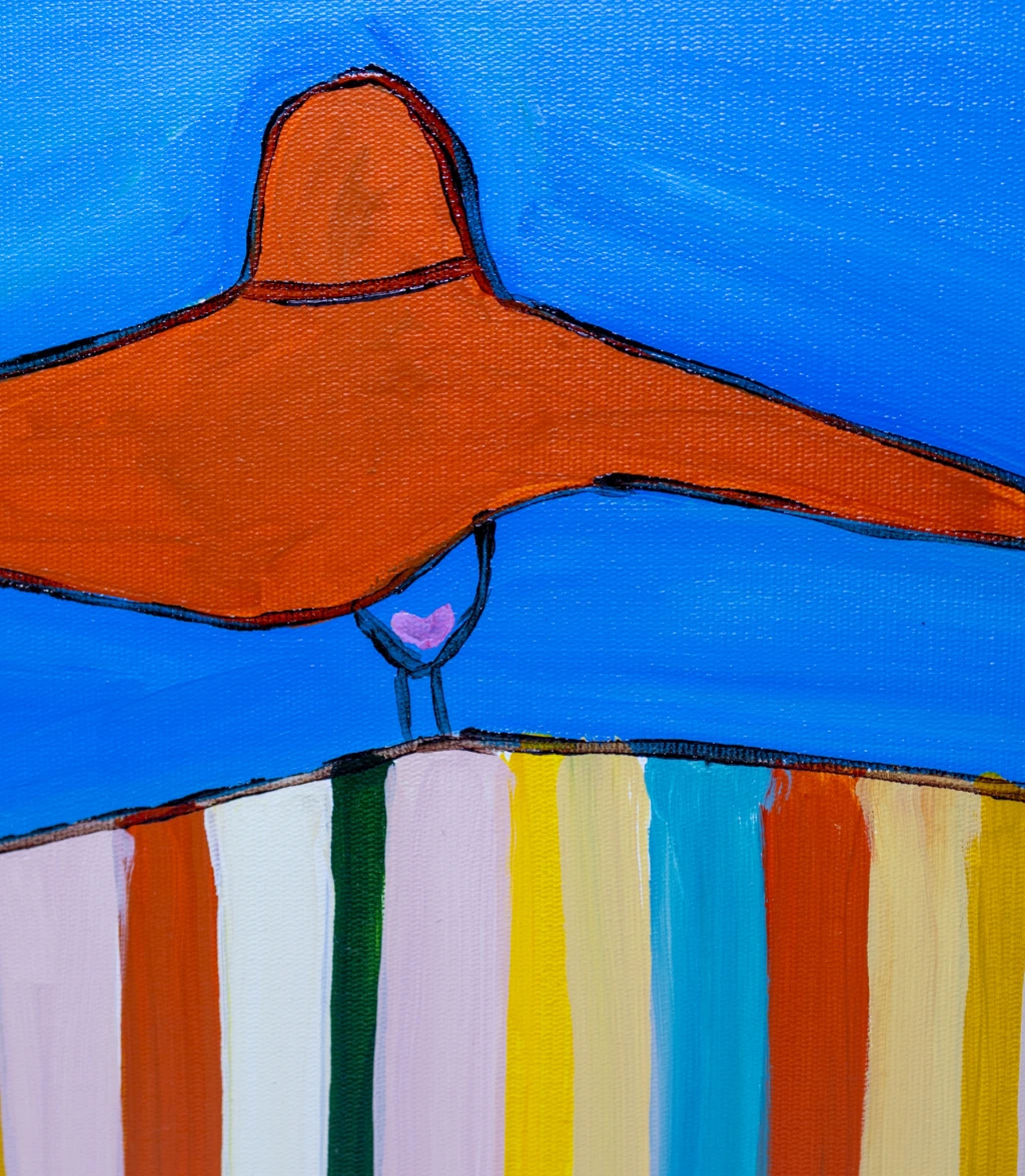 Série Mulheres 10 - Chapéu laranja fundo azul