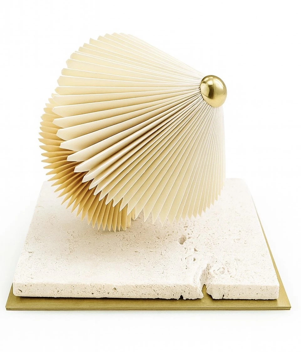 Escultura balão tombado off white em travertino