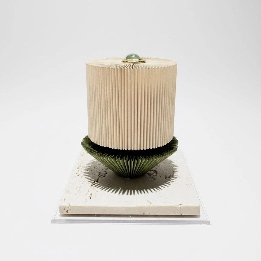 Escultura Cilíndrica Off White e Verde