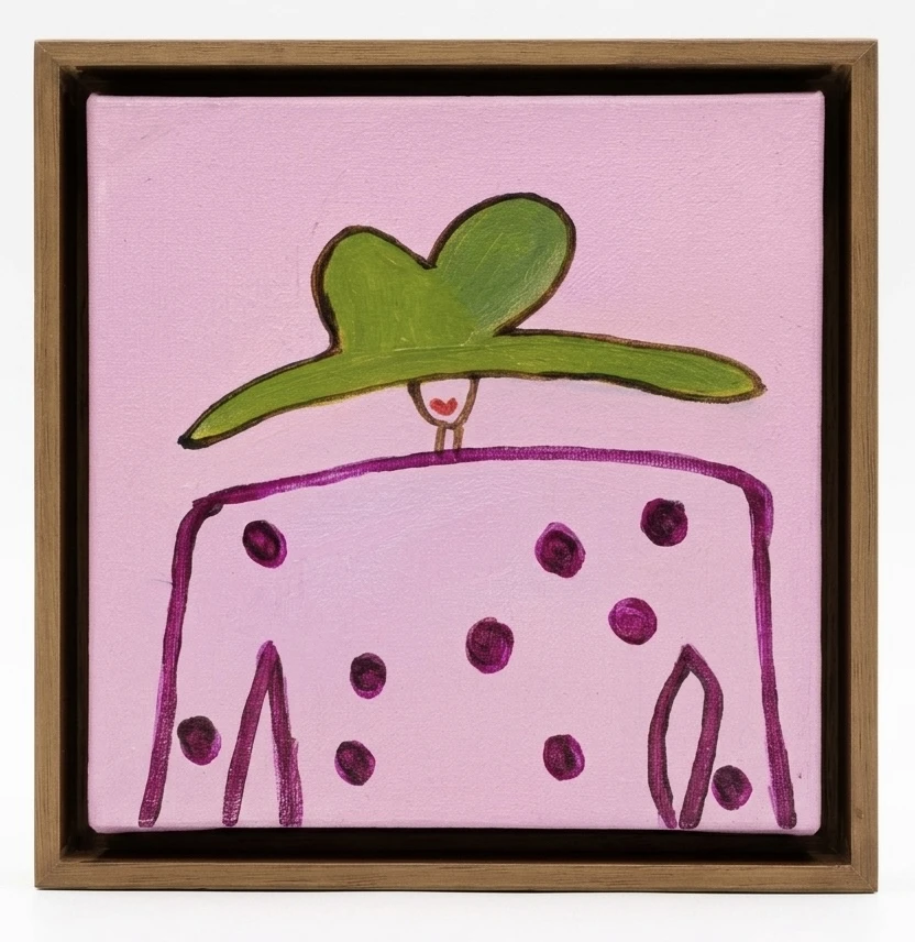 Séria mulheres: Chapéu verde, fundo rosa