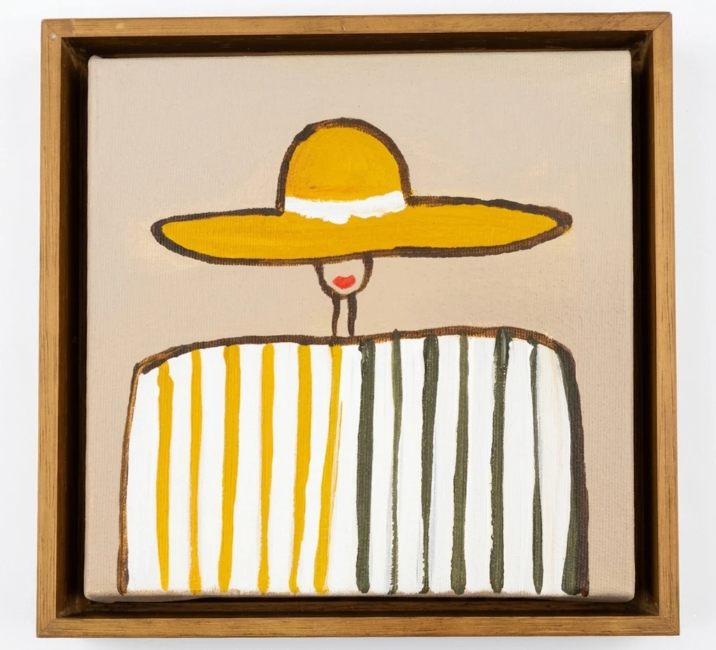 Séria mulheres: Chapéu amarelo, fundo bége