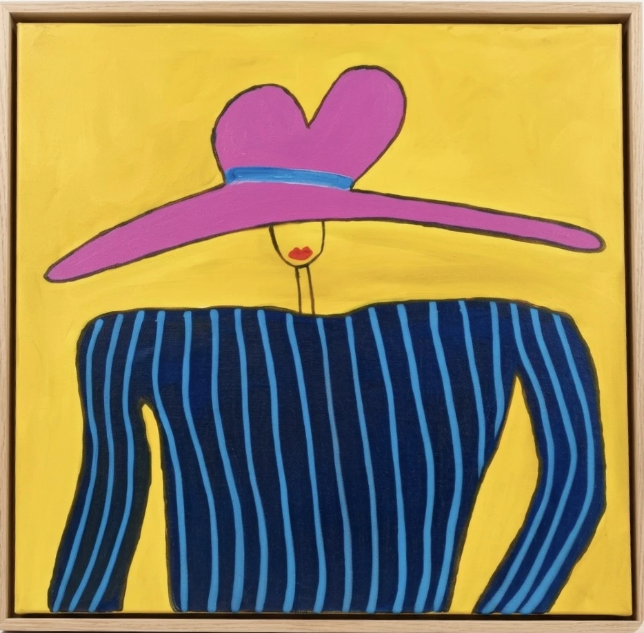 Séria mulheres: chapéu rosa, fundo amarelo