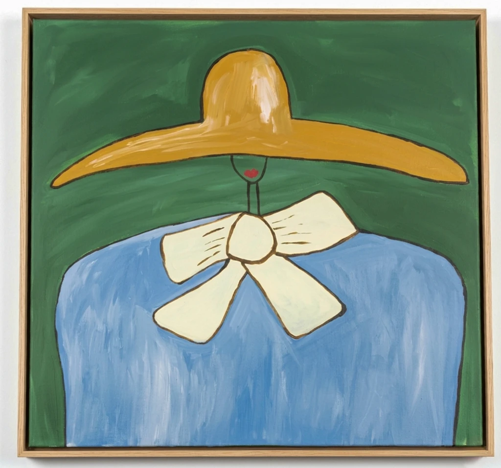 Séria mulheres: chapéu amarelo, fundo verde