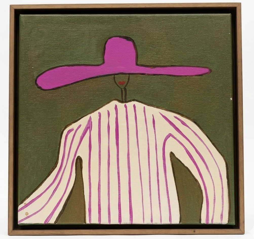 Séria mulheres: chapéu rosa, fundo verde escuro