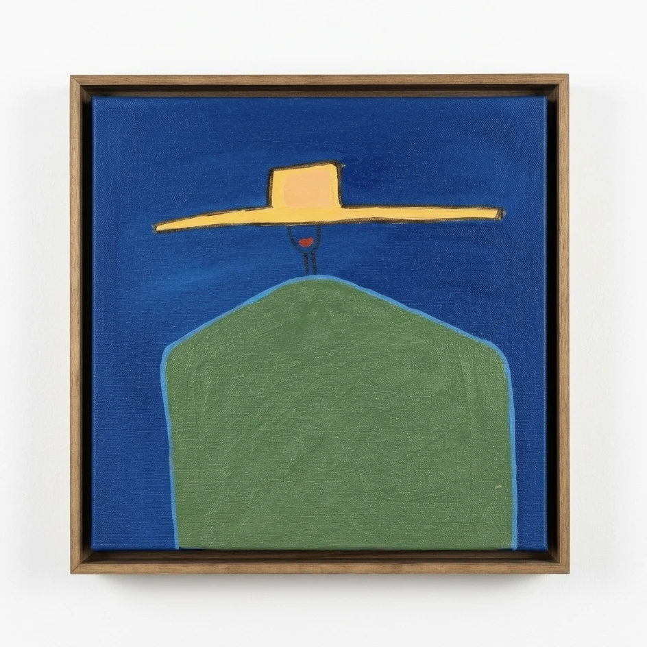 Séria mulheres: chapéu amarelo, fundo azul