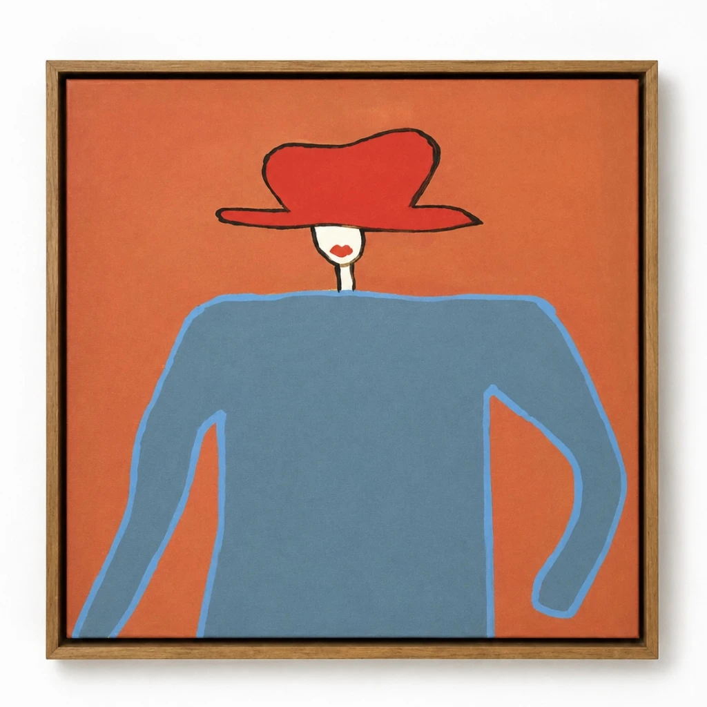 Séria mulheres: chapéu vermelho, fundo laranja