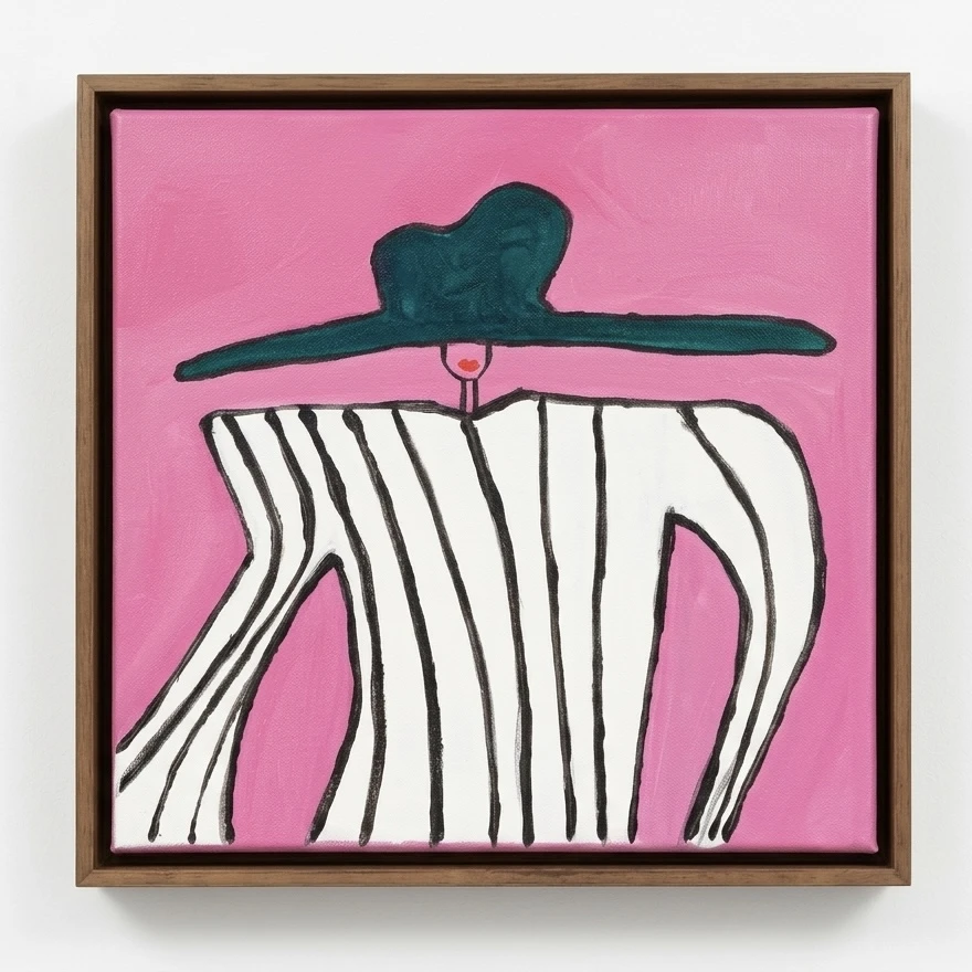 Séria mulheres: chapéu verde, fundo rosa claro