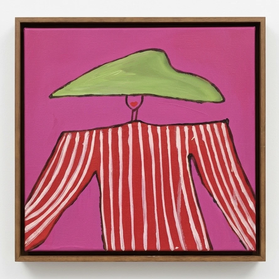 Séria mulheres: chapéu verde, fundo rosa escuro