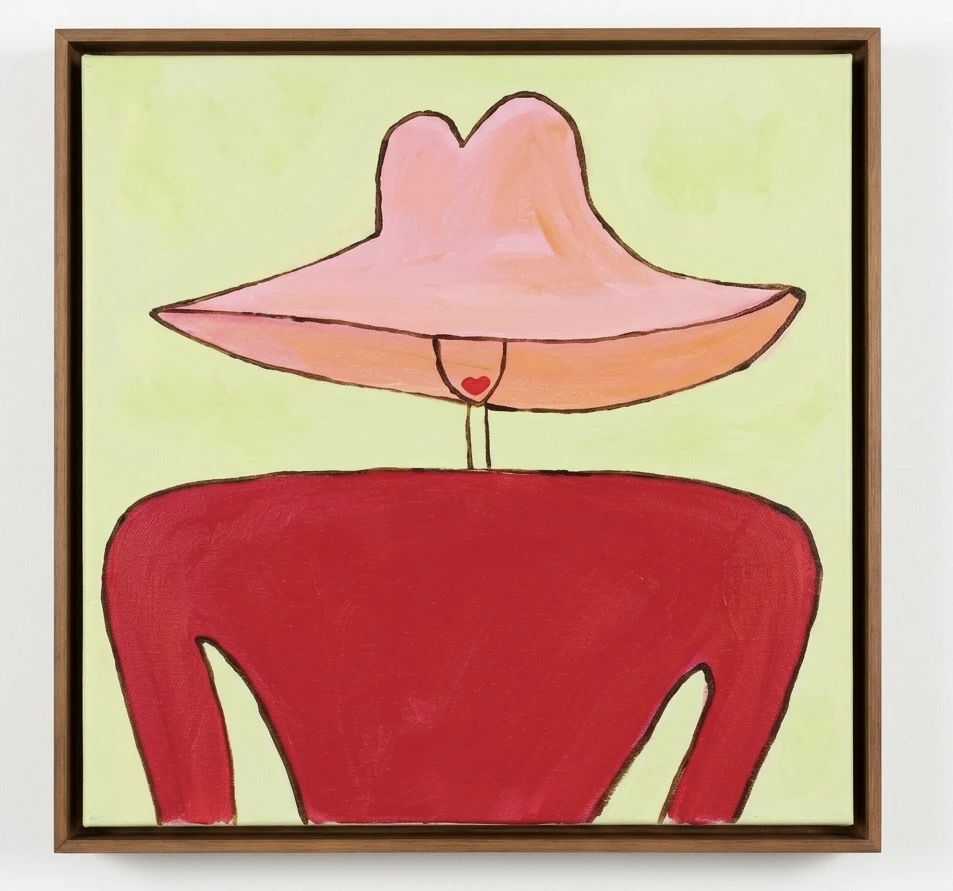 Séria mulheres: chapéu rosa claro, fundo amarelo