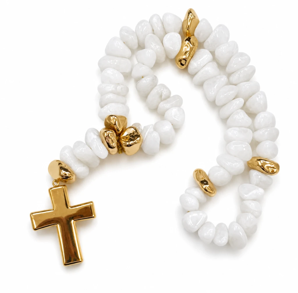 Colar Crucifixo Quartzo Branco M