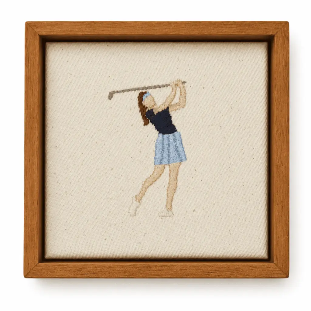 Mini Quadro Golfista Feminina em Movimento