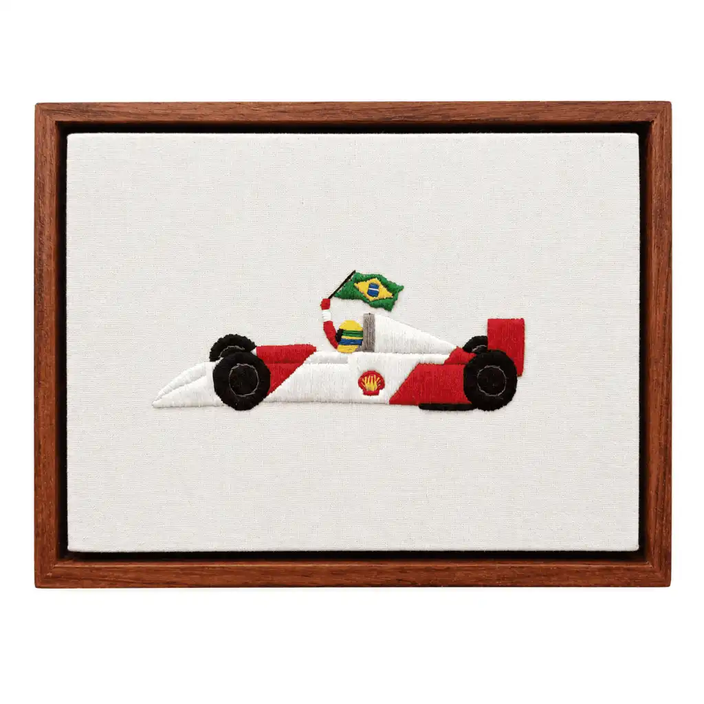 Quadro Ayrton Senna no Carro de Formula 1